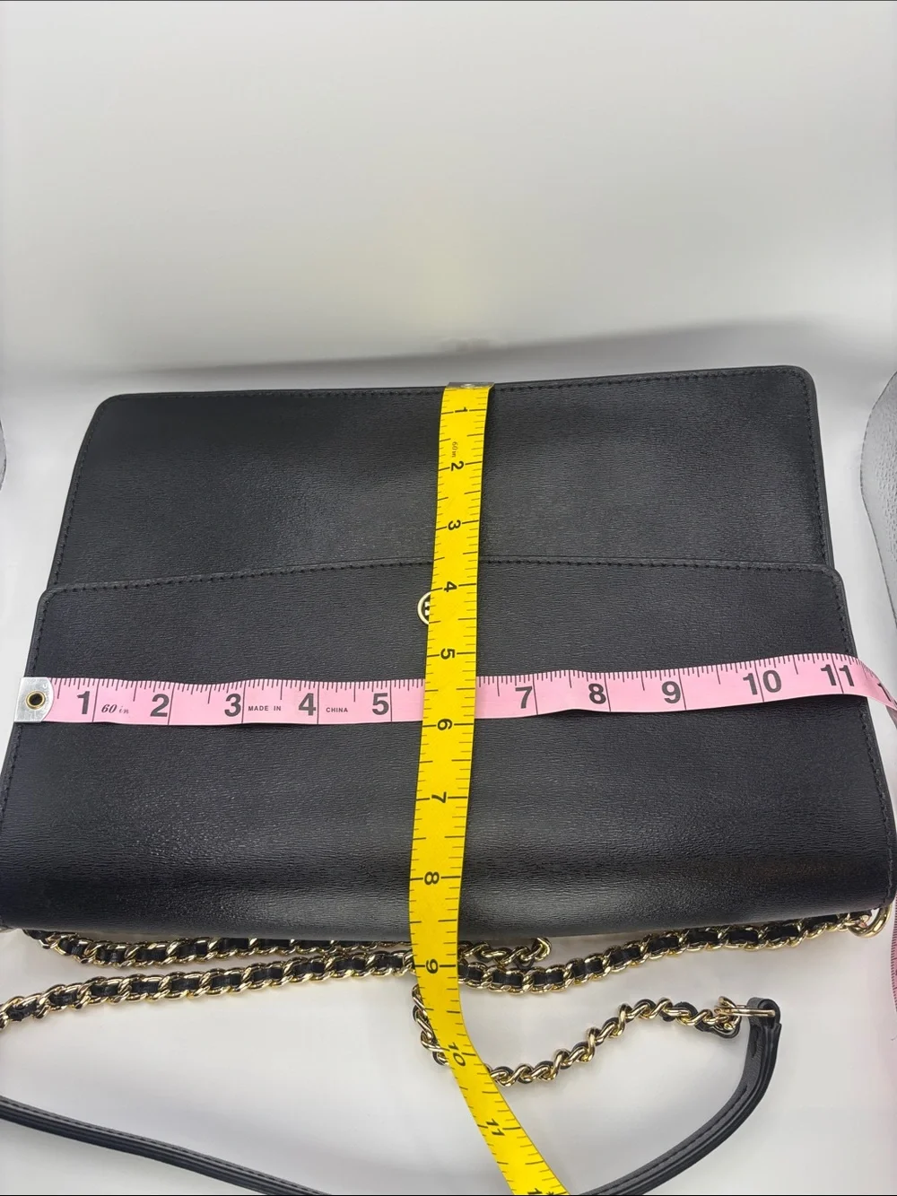 Tory Burch Black Leather Shoulder Bag with Gold Chain